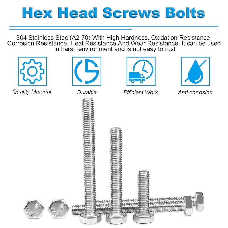 Yinpecly 25 Pcs M6 Hex Bolts M6-1.0 x 16mm Hex Head Screw Bolt 304 Stainless Steel M6-1.0mm Hexagon Bolts Hex Head Screws, Metric Machine Fully Thread, Bright Finish - Image 4
